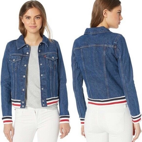 New Levi’s Ribbed Trim Trucker Denim Jacket - Picture 2 of 14